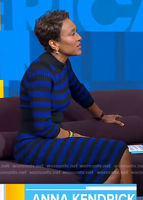 Robin’s blue and black striped ribbed dress on Good Morning America