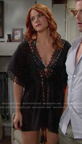 Sally’s black swim cover-up on The Bold and the Beautiful