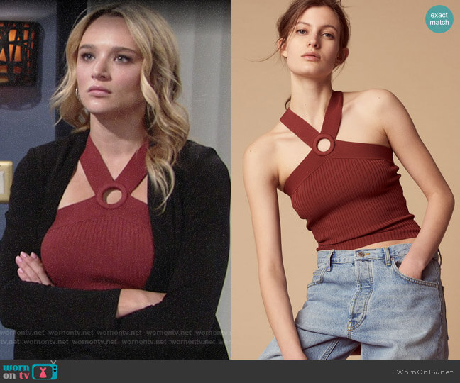 Sandro Fine Knit Top with Crossover Straps worn by Summer Newman (Hunter King) on The Young and the Restless