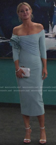 Sharon’s light blue off-shoulder dress on The Young and the Restless