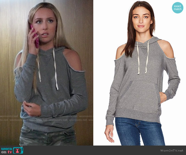 Splendid Soft Cotton Gray Cold Shoulder Hoodie worn by Josslyn Jacks (Eden McCoy) on General Hospital