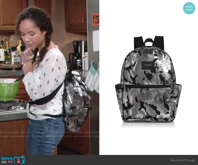 State Williams Medium Metallic Camo Backpack worn by Mattie Ashby (Lexie Stevenson) on The Young and the Restless