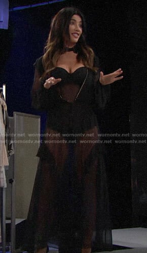 Steffy’s black lace bodysuit and robe on The Bold and the Beautiful