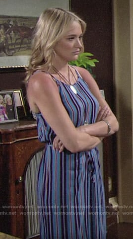 Summer’s blue striped jumpsuit on The Young and the Restless