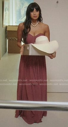 Tahani’s pink strapless gown on The Good Place