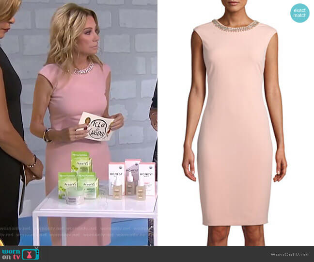Tahari ASL Beaded-Neck Sheath Dress worn by Kathie Lee Gifford on Today