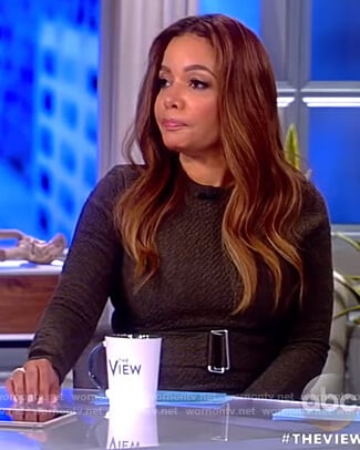 Sunny’s khaki belted long sleeve dress on The View