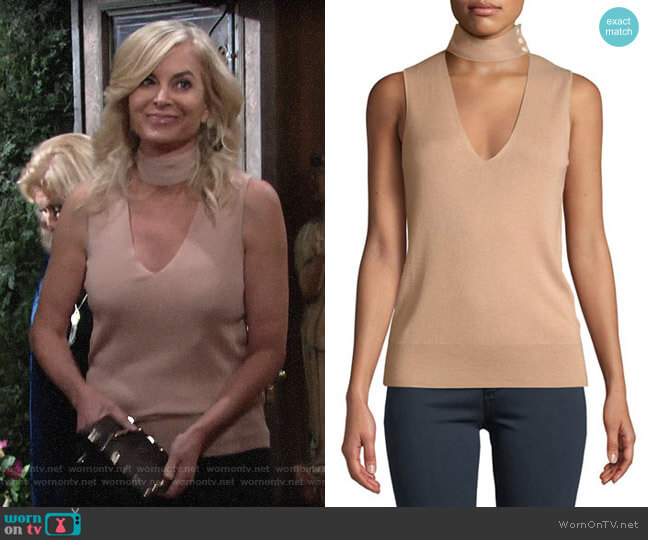 Theory Choker-Collar V-Neck Top worn by Ashley Abbott (Eileen Davidson) on The Young and the Restless
