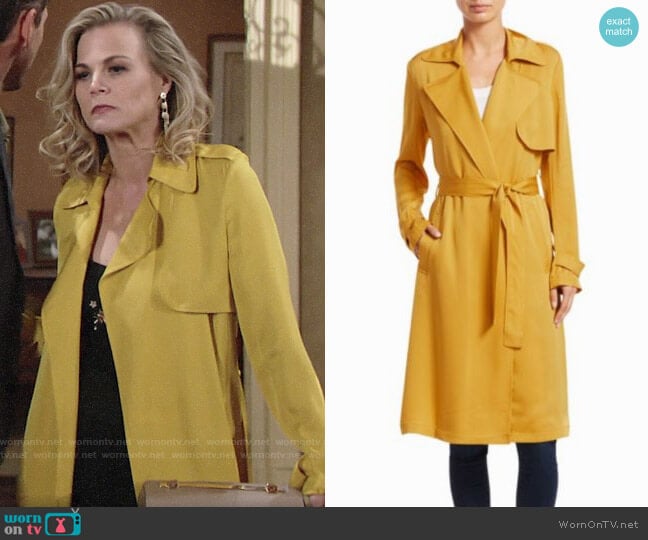 Theory Oaklane Trench in Pollen worn by Phyllis Newman (Gina Tognoni) on The Young and the Restless