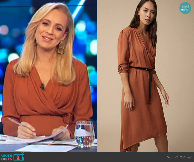 Witchery Draped Shawl Collar Dress worn by Carrie Bickmore on The Project