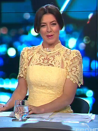 Gorgi’s yellow lace dress on The Project