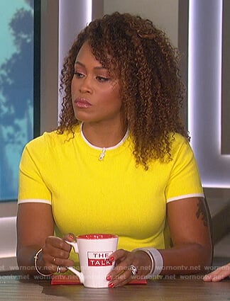 Eve’s yellow short sleeve sweater on The Talk