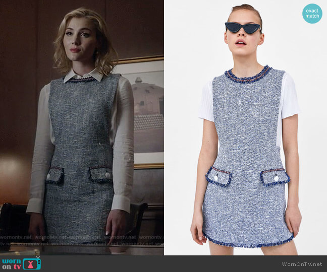 Zara Textured Weave Dress with Buttons worn by The Frost Sisters (Skyler Samuels) on The Gifted