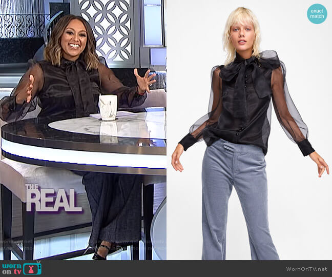 Zara Blouse with Tied Bow worn by Tamera Mowry on The Real