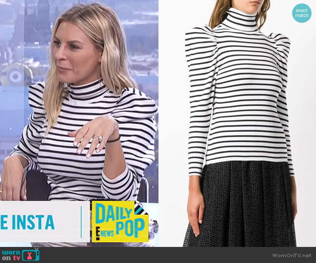 ALC Baker Striped Puff-Sleeve Turtleneck Sweater worn by Morgan Stewart on E! News