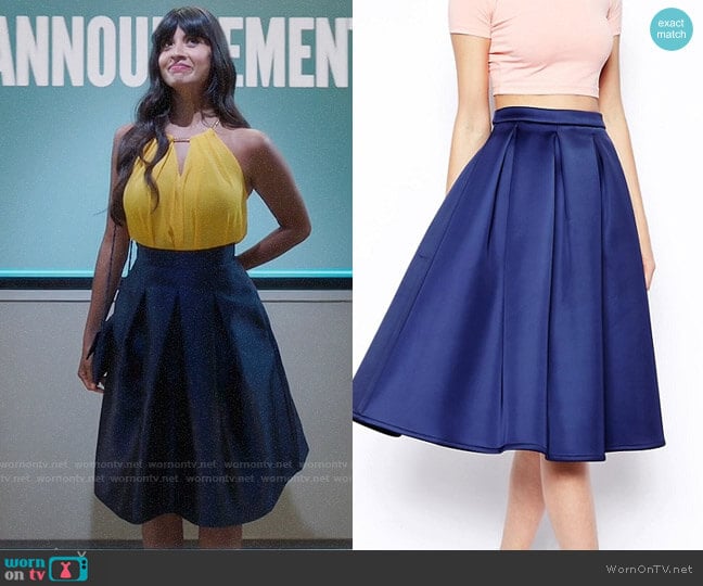ASOS Prom Midi Skirt In Bonded Satin worn by Tahani Al-Jamil (Jameela Jamil) on The Good Place