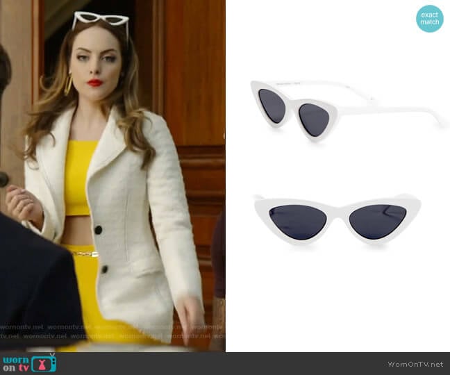 Adam Selman x Le Spec Luxe The Last Lolita White Sunglasses worn by Fallon Carrington (Elizabeth Gillies) on Dynasty
