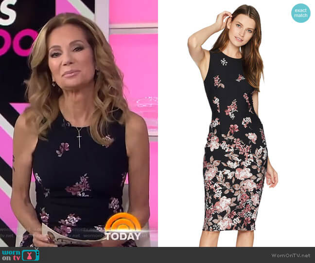 Adrianna Papell Falling Blossoms Printed Sheath worn by Kathie Lee Gifford on Today
