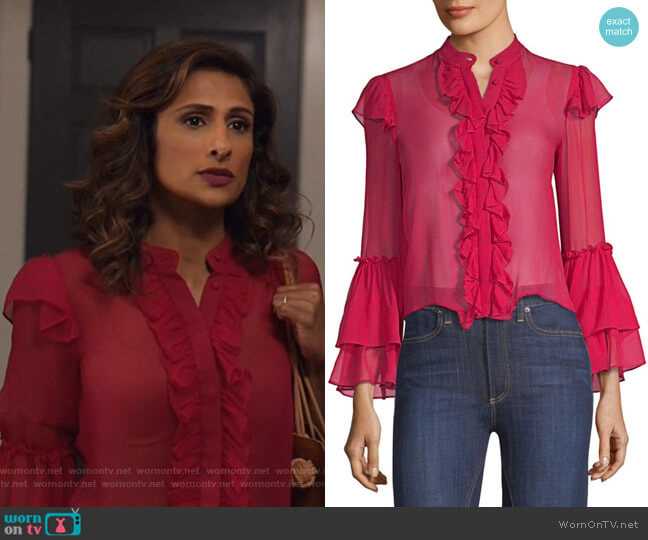 Alice + Olivia Odele Blouse worn by Emet Kamala-Sweetzer (Sarayu Blue) on I Feel Bad