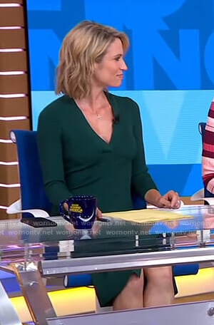 Amy’s green v-neck ribbed dress on Good Morning America