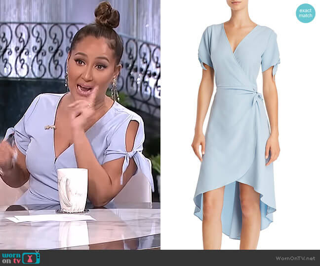 Aqua High/Low Faux-Wrap Dress worn by Adrienne Houghton on The Real