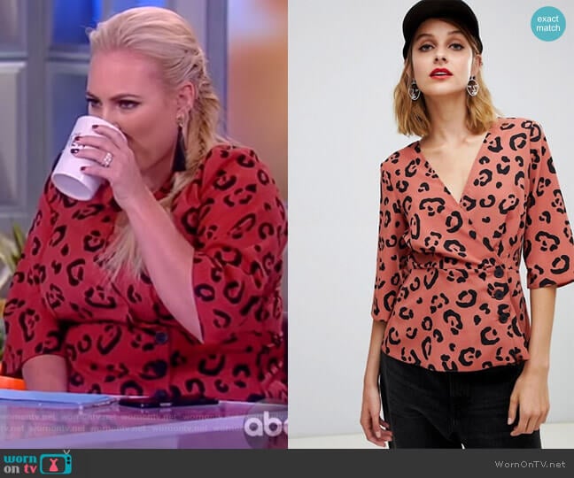 ASOS Wrap Top with Button Detail in Animal Print worn by Meghan McCain on The View