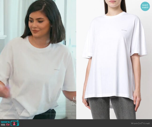 Balenciaga Cocoon copyright-logo cotton-jersey T-shirt worn by Kylie Jenner on Keeping Up with the Kardashians