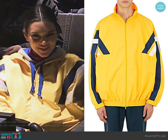 Balenciaga Striped Tech-Fabric Oversized Track Jacket worn by Kendall Jenner on Keeping Up with the Kardashians