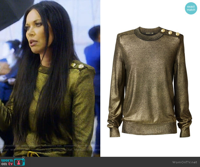 Balmain x H&M Gold Sweater worn by LeeAnne Locken on The Real Housewives of Dallas