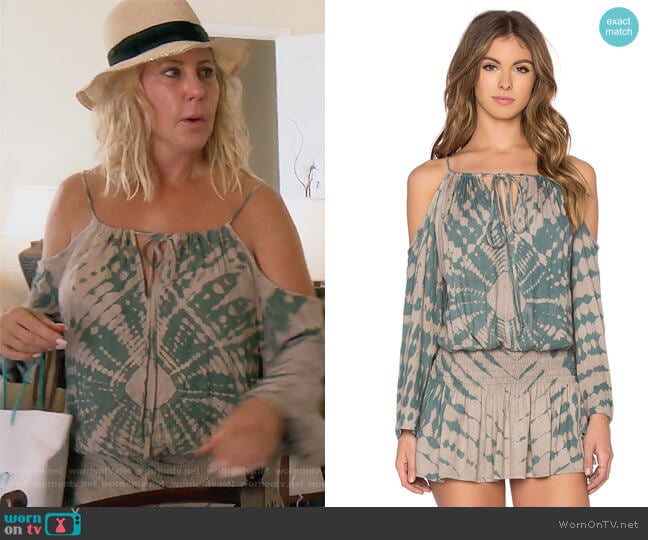 Blue Life Shirred Waist Open Dress worn by Vicki Gunvalson on The Real Housewives of Orange County