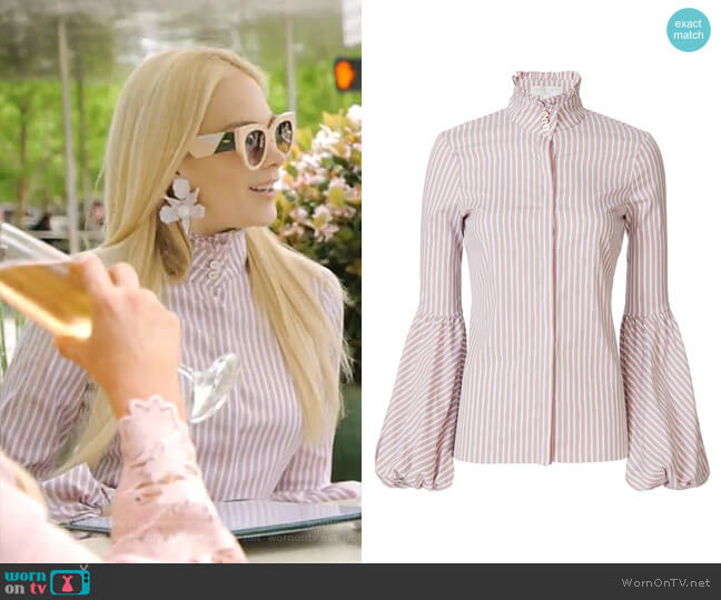 Caroline Constas Jacqueline Striped Blouse worn by Kameron Westcott on The Real Housewives of Dallas