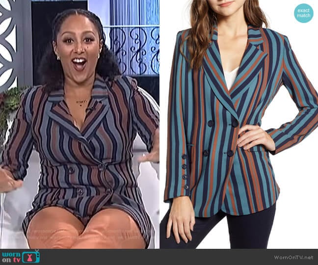 Chelsea28 Striped Blazer worn by Tamera Mowry on The Real