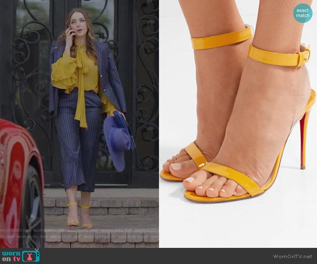 Christian Louboutin Jonatina Sandals worn by Fallon Carrington (Elizabeth Gillies) on Dynasty