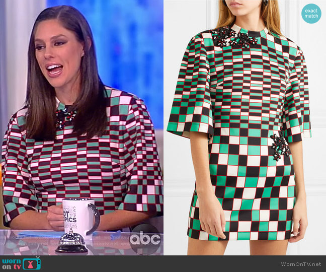 Christopher Kane Embellished checked stretch-scuba mini dress worn by Abby Huntsman on The View
