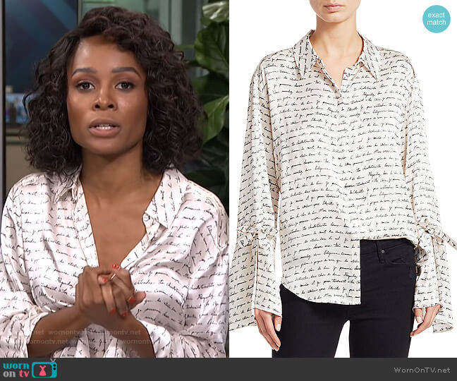 Cinq a Sept Elisia Love Letter Silk Blouse worn by Zuri Hall on E! News