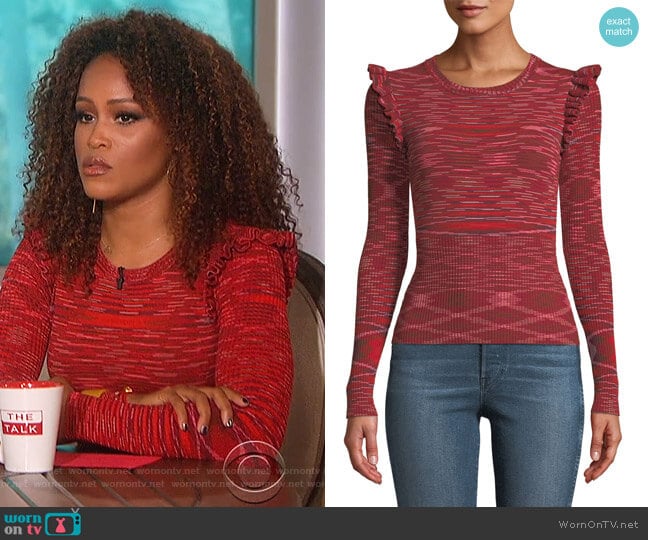 Cinq A Sept Salma Ruffle-Trim Long-Sleeve Top worn by Eve on The Talk