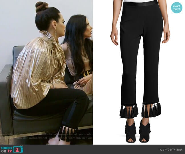 Cinq a Sept Tash Tassel-Hem Straight-Leg Pants worn by D’Andra Simmons on The Real Housewives of Dallas