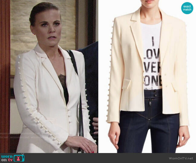 Cinq a Sept Vivianna Blazer in Gardenia worn by Phyllis Newman (Gina Tognoni) on The Young and the Restless