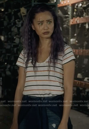Clarice’s white striped tee on The Gifted