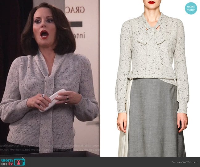 Co Cashmere Tieneck Sweater worn by Karen Walker (Megan Mullally) on Will and Grace