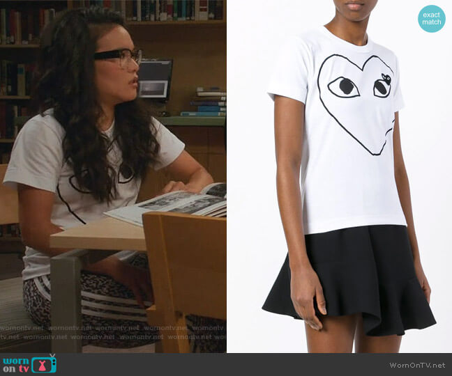 Comme Des Garcons PLAY Printed Heart T-shirt worn by Doris (Ali Wong) on American Housewife