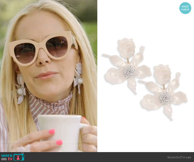 Lele Sadoughi Crystal Lily Clip-On Earrings worn by Kameron Westcott on The Real Housewives of Dallas