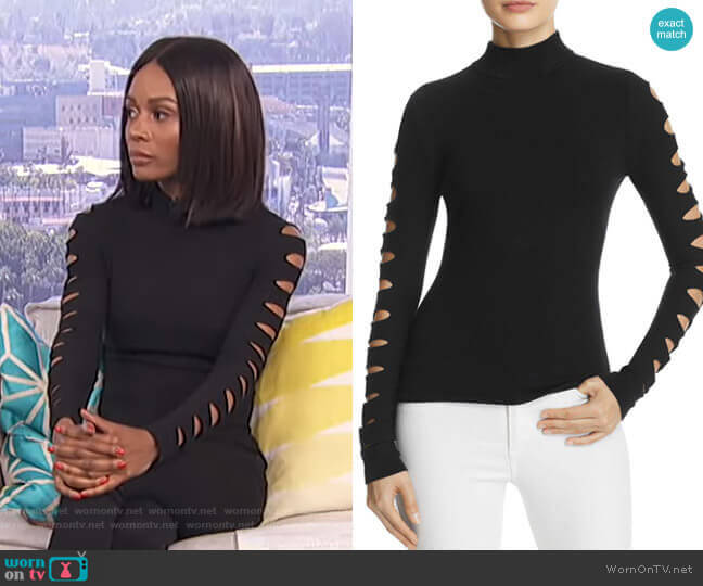 Aqua Cutout-Sleeve Sweater worn by Zuri Hall on E! News