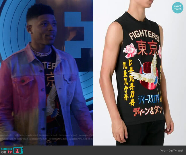 Dsquared2 Fighters Crane Kanji T-shirt worn by Hakeem Lyon (Bryshere Y. Gray) on Empire