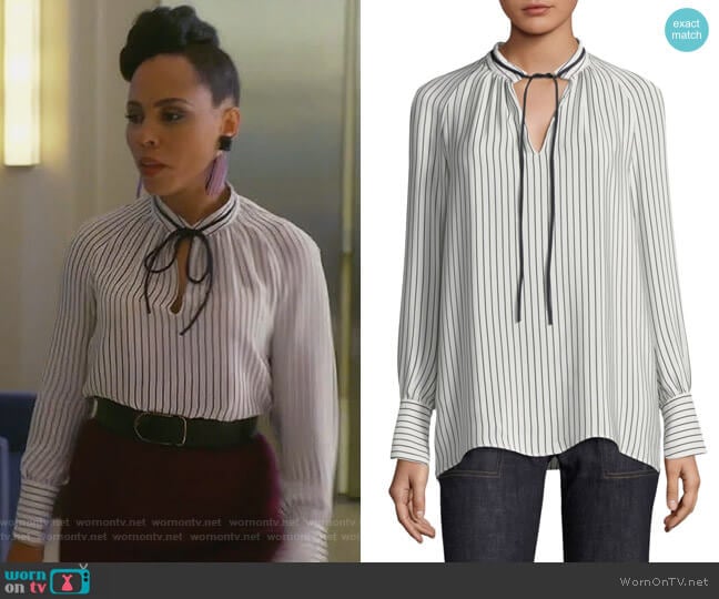 Derek Lam Striped Silk Blouse worn by Tegan Price (Amirah Vann) on How to Get Away with Murder