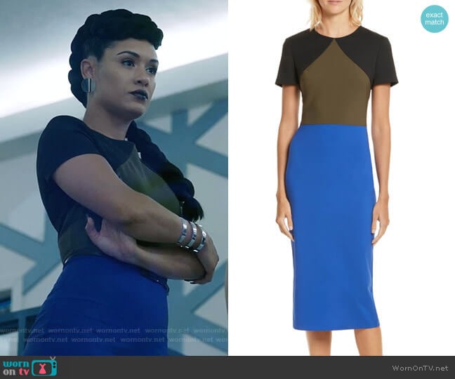 Diane von Furstenberg Colorblock Tailored Midi Dress worn by Reeva Payge (Grace Byers) on The Gifted