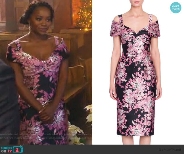 Dolce & Gabbana Floral Jacquard Off-Shoulder Dress worn by Michaela Pratt (Aja Naomi King) on How to Get Away with Murder