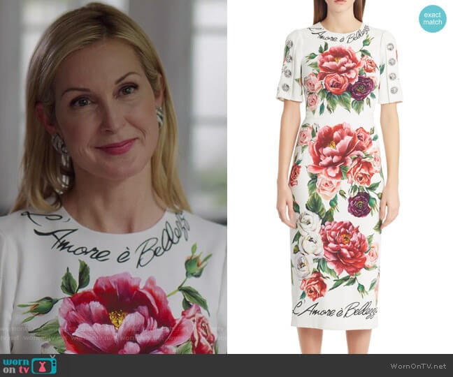 Dolce & Gabbana Jewel Button Peony Print Cady Dress worn by Melissa Daniels (Kelly Rutherford) on Dynasty