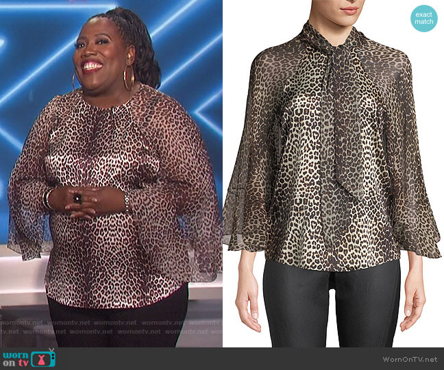 Elie Tahari Matilda Leopard-Print Silk Blouse worn by Sheryl Underwood on The Talk