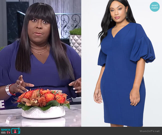 Eloquii Puff Sleeve V-Neck Dress worn by Loni Love on The Real